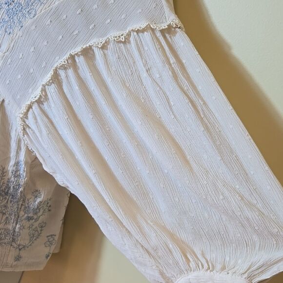 Embroidered Peasant Top Boho Milkmaid Balloon Sleeve Cottagecore Ethereal Fairy - Picture 4 of 10